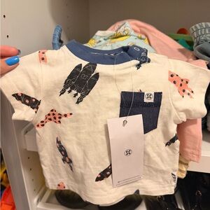 Sovereign Code  3 months baby boy Kids Rocket Print Shirt - White and Navy